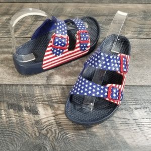 womens red white and blue sandals
